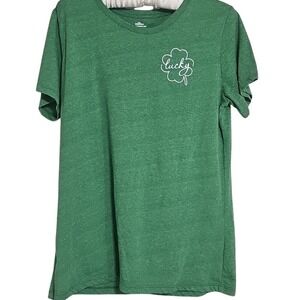 Green T-Shirt‎ St. Patrick's Day White Lucky Shamrock Shirt Size M EUC